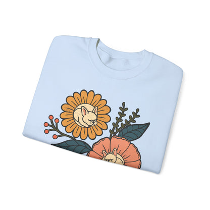White Frenchie Sleeping Flowers Sweatshirt