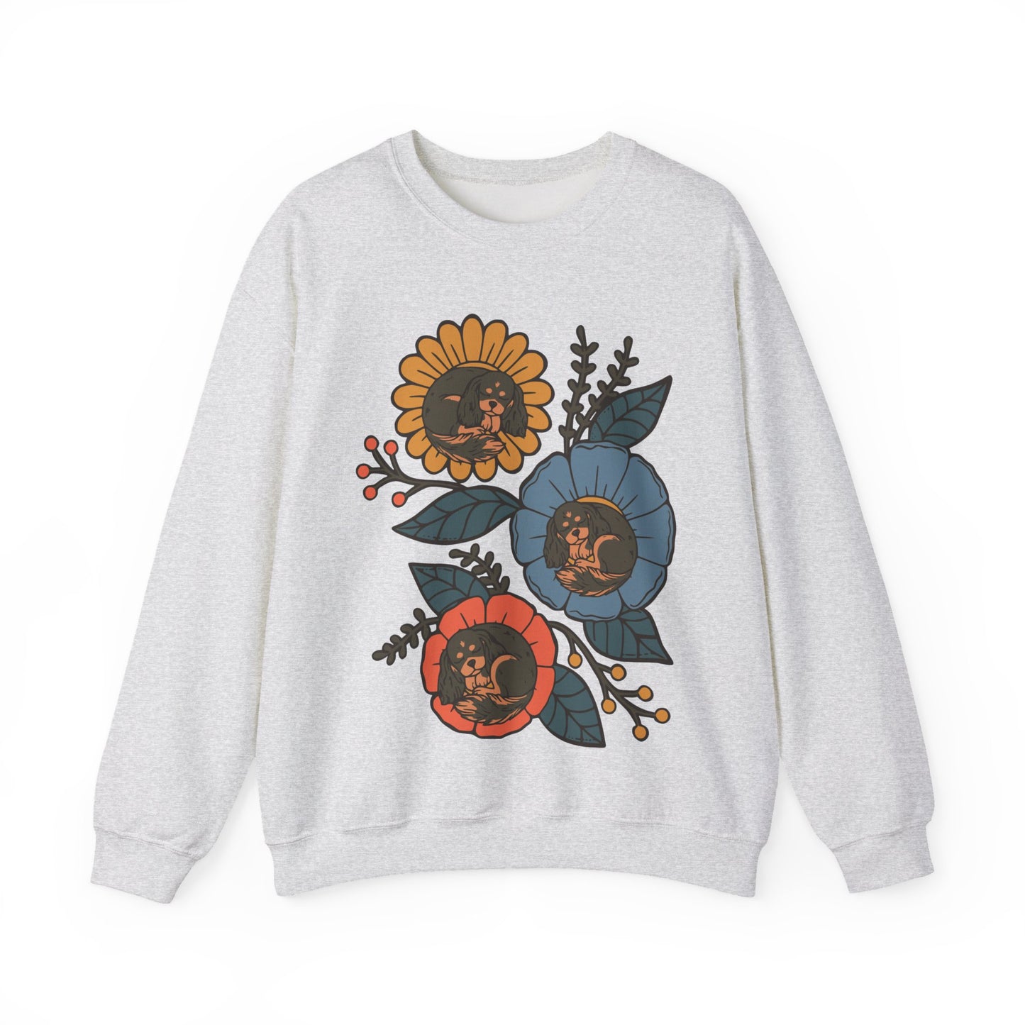 Black and Tan Cavalier Sleeping Flowers Sweatshirt
