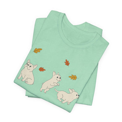 White Frenchie Chasing Leaves TShirt