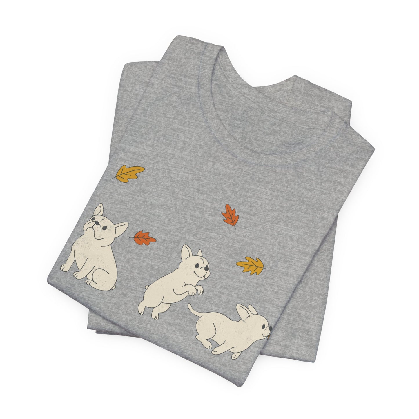 White Frenchie Chasing Leaves TShirt