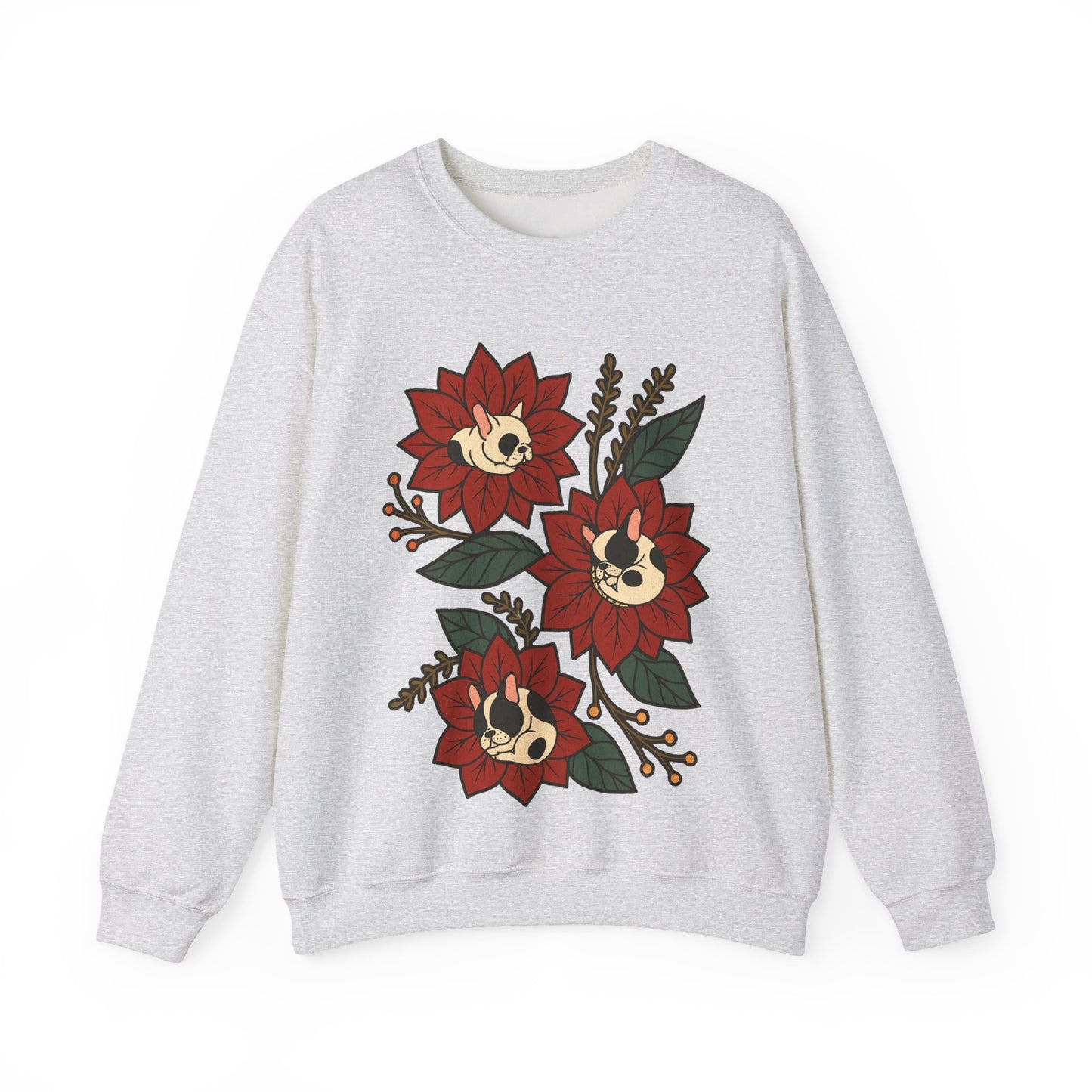 Piebald Frenchie Christmas Flower Sweatshirt