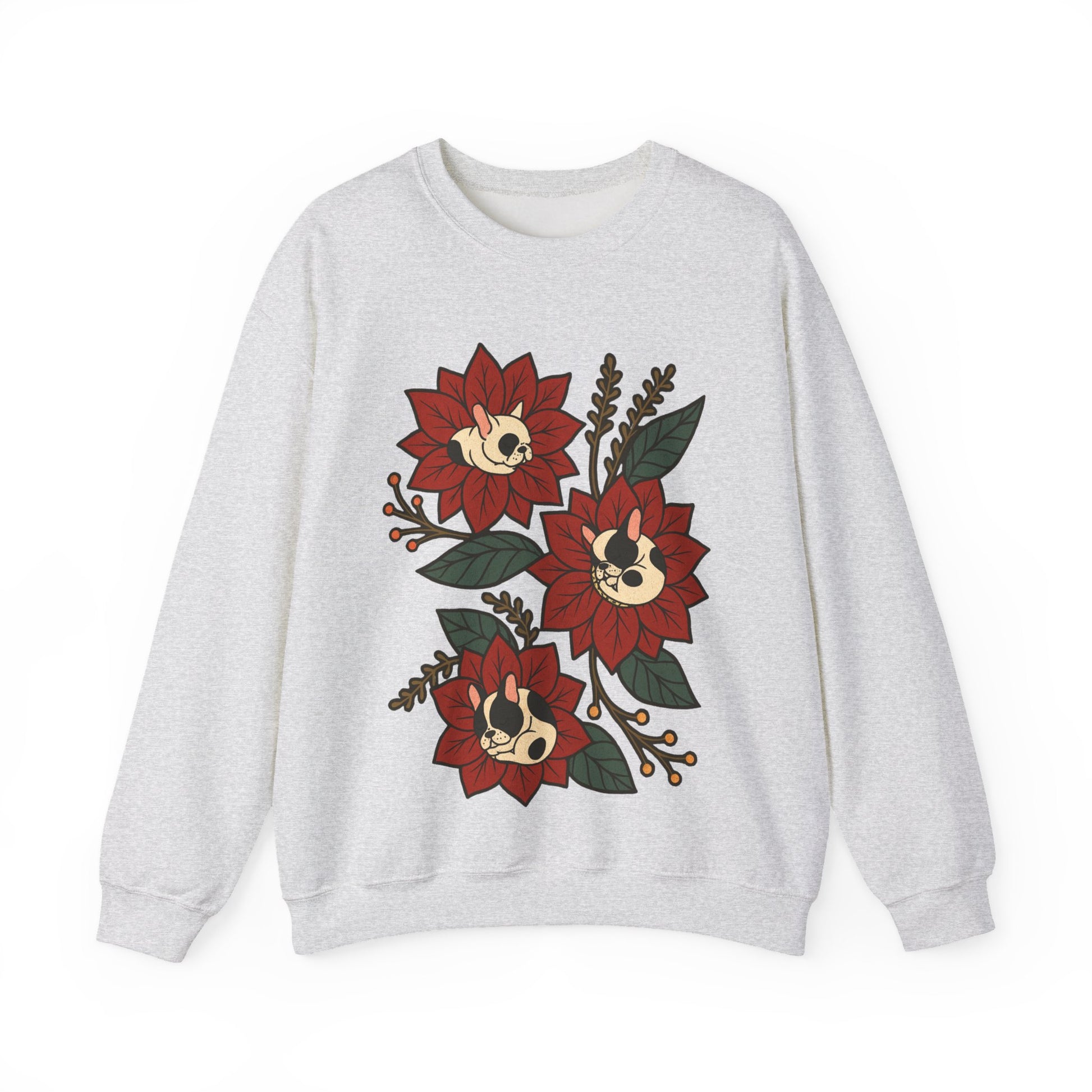 Piebald Frenchie Christmas Flower Sweatshirt