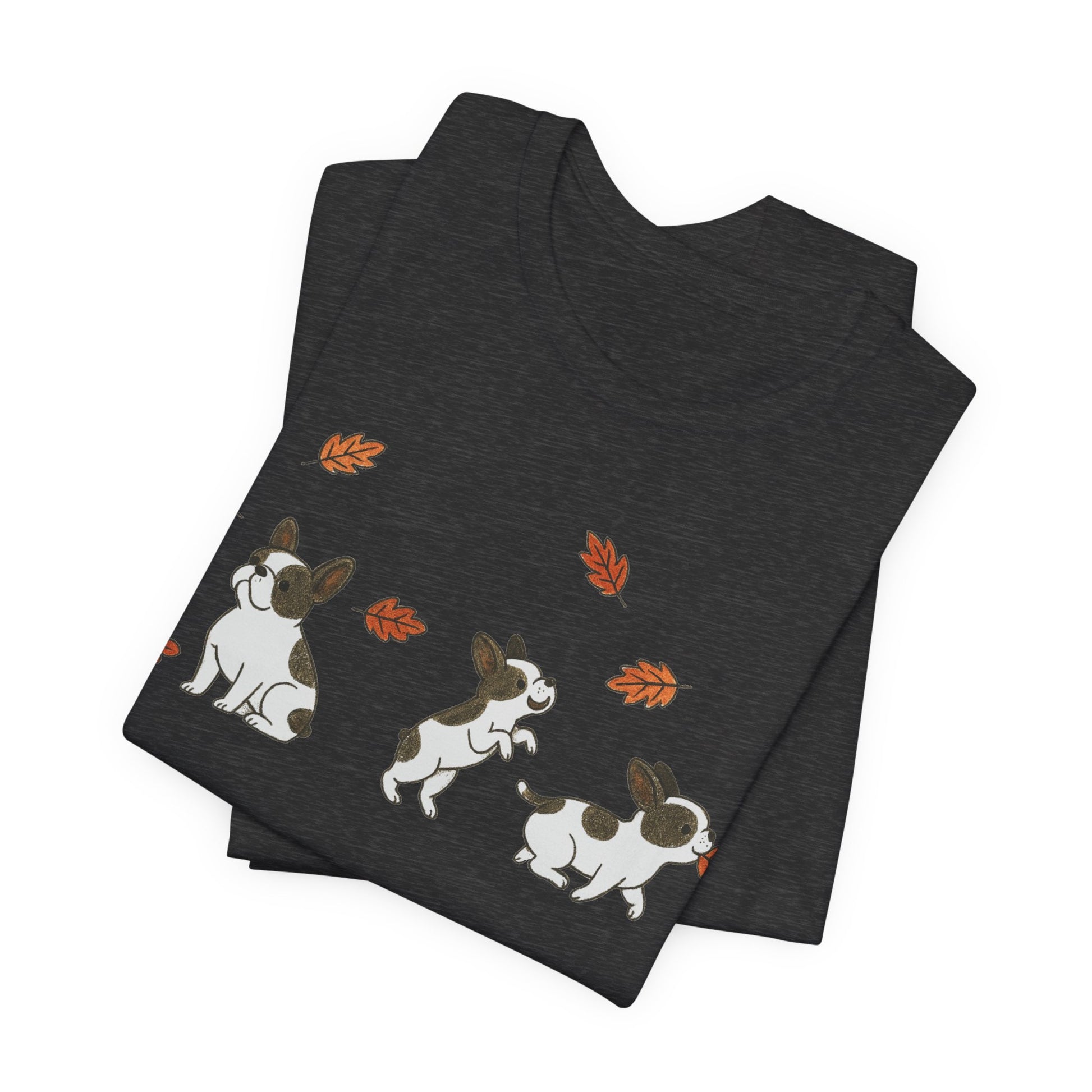 Piebald Frenchie Chasing Leaves TShirt