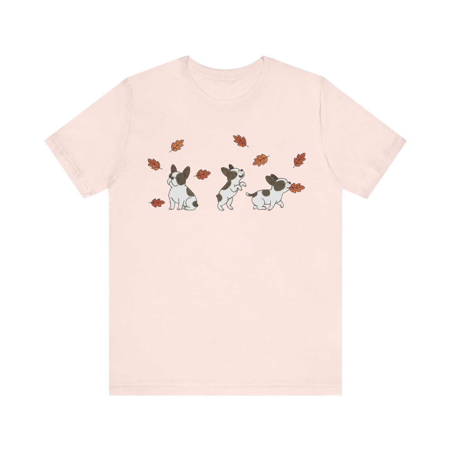 Piebald Frenchie Chasing Leaves TShirt