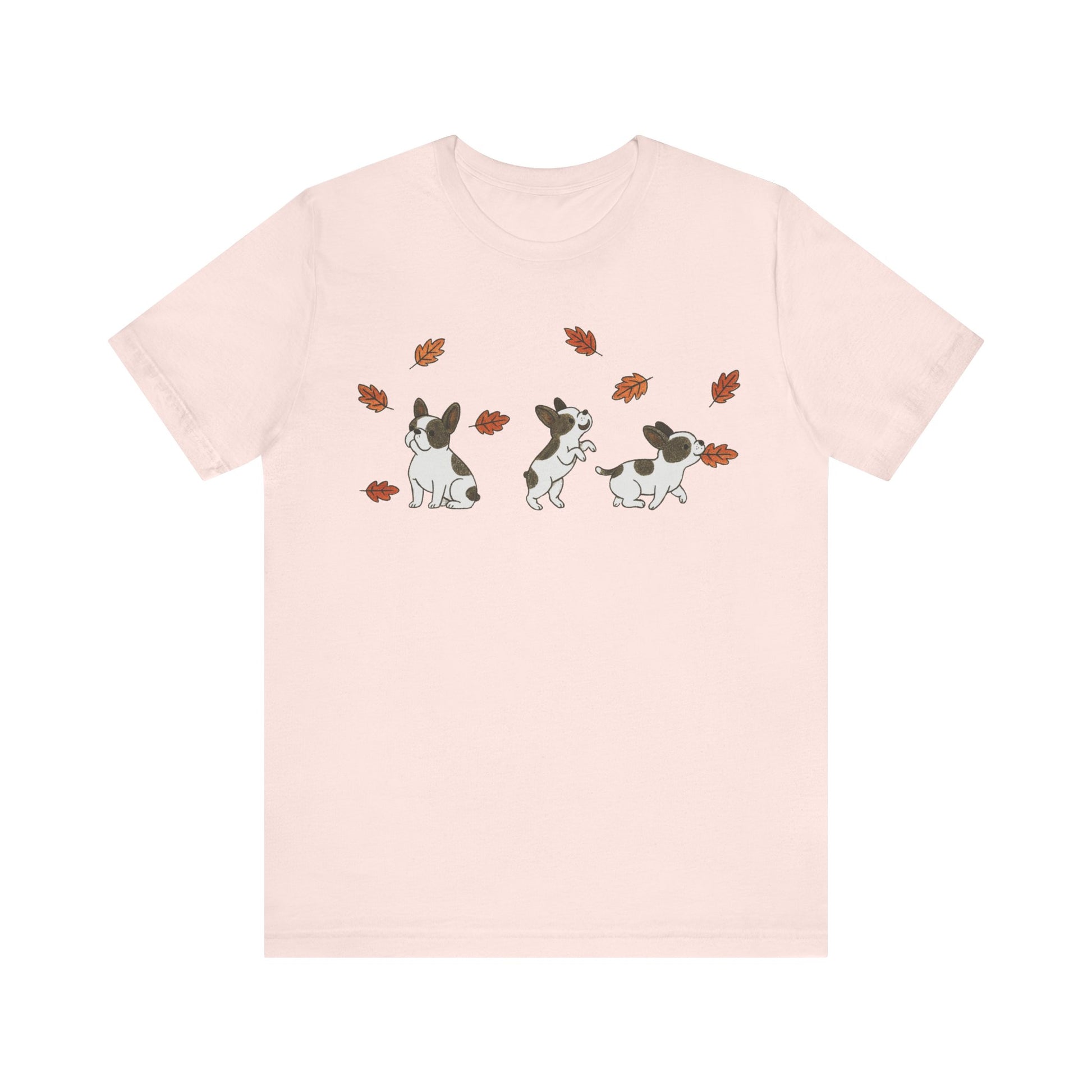 Piebald Frenchie Chasing Leaves TShirt