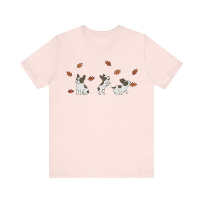Piebald Frenchie Chasing Leaves TShirt