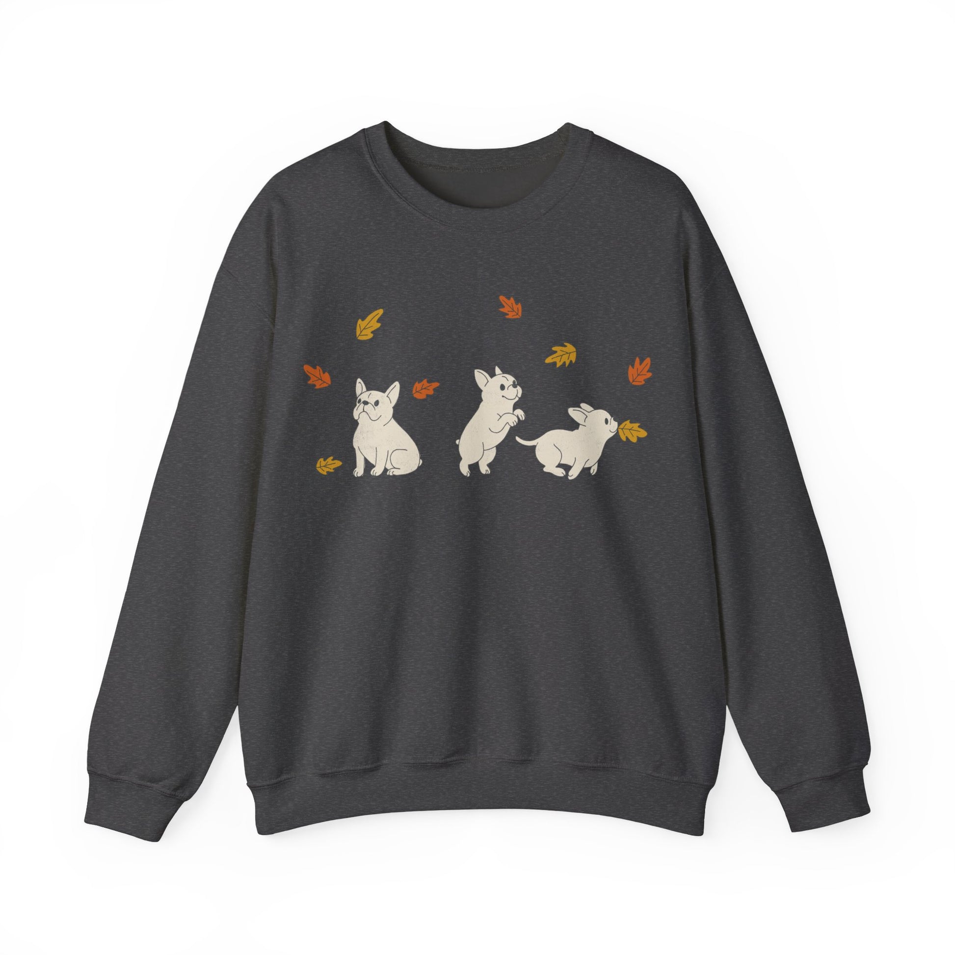 White Frenchie Chasing Leaves Sweatshirt