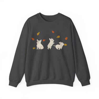 White Frenchie Chasing Leaves Sweatshirt