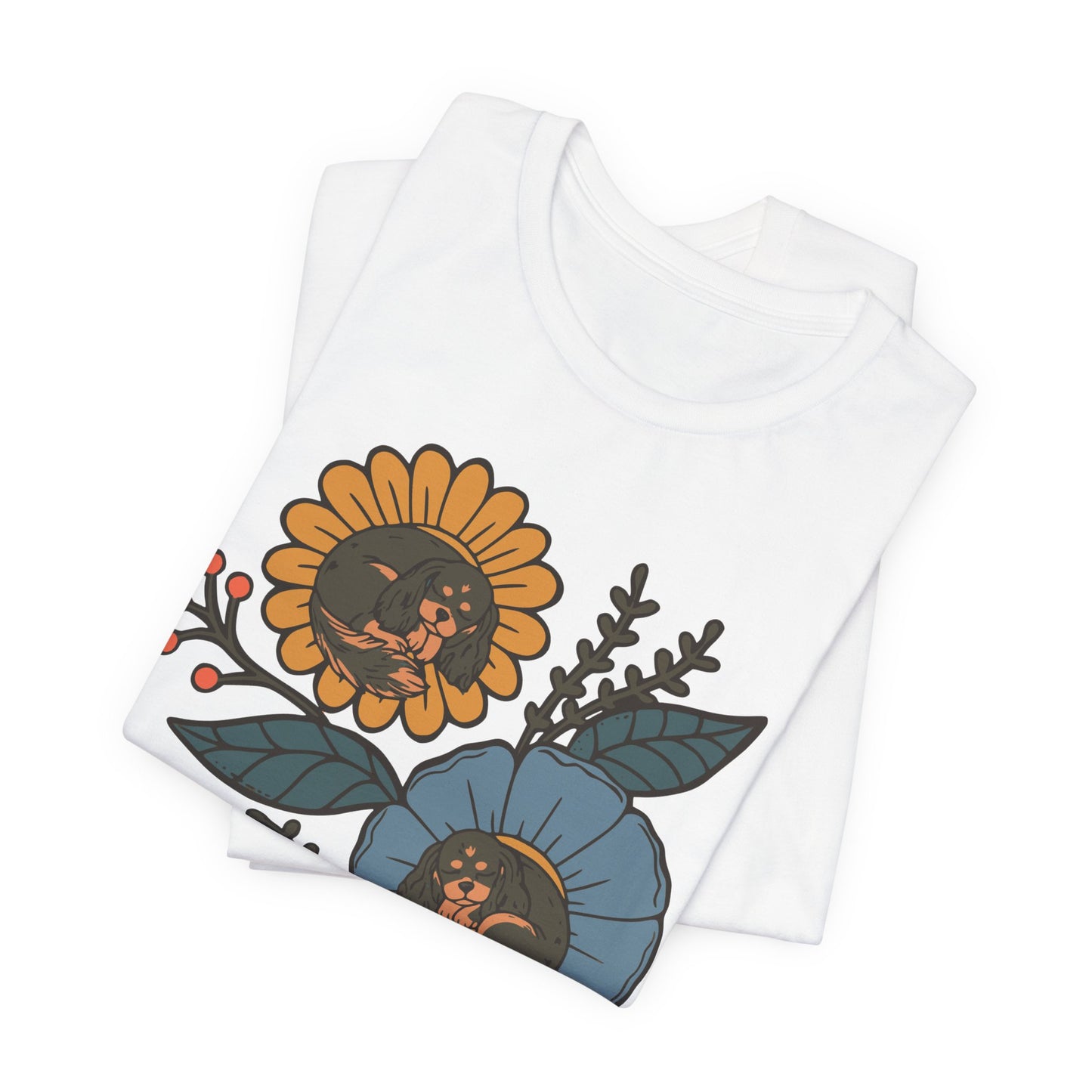 Black Tan Cavalier Sleeping Flowers TShirt