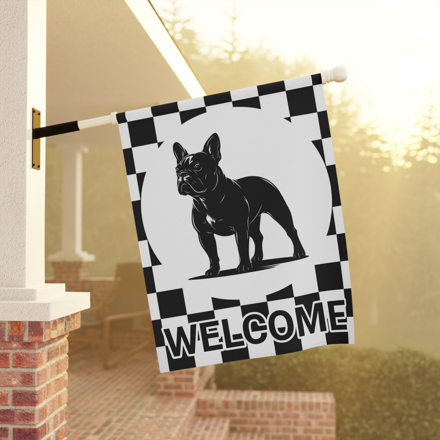 French Bulldog Checkered Garden Flag
