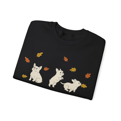 White Frenchie Chasing Leaves Sweatshirt