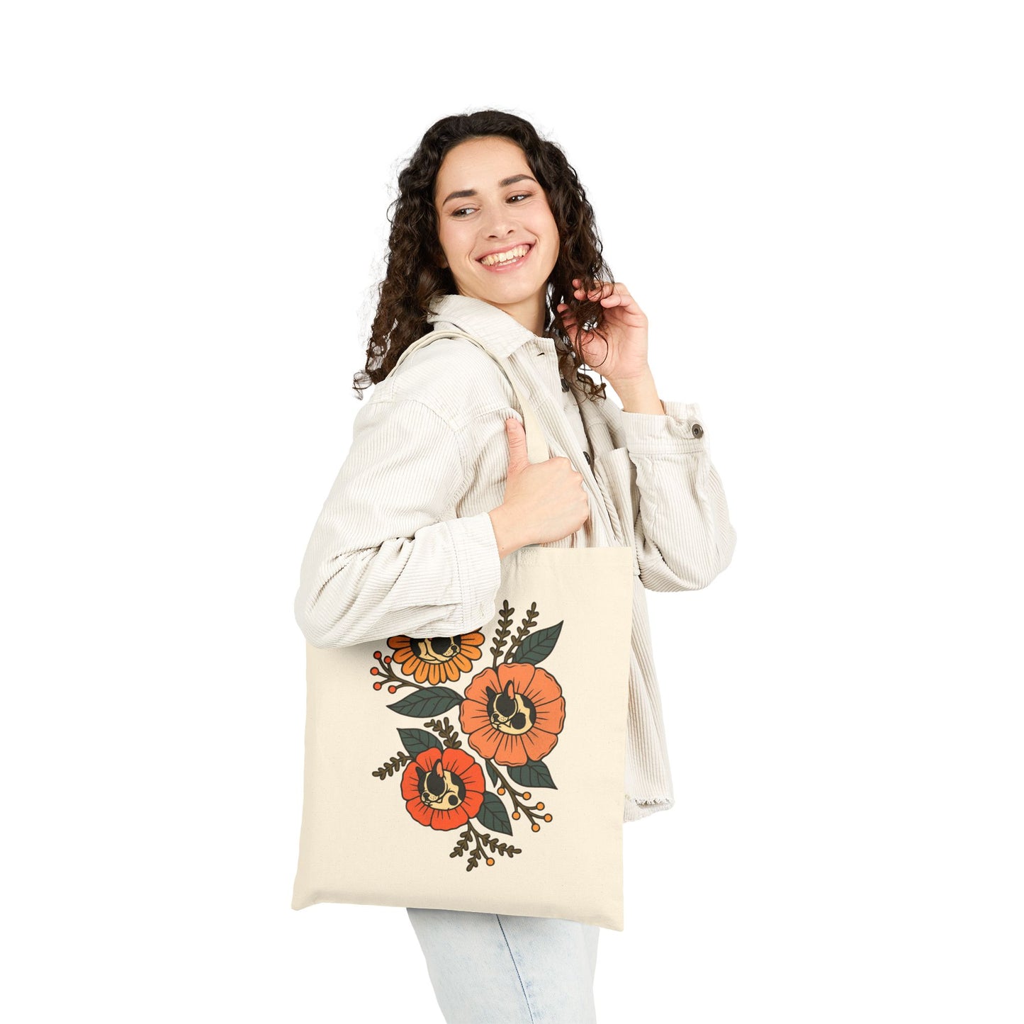 Piebald Frenchie Sleeping Flowers Tote Bag