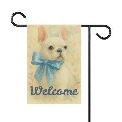 White French Bulldog Blue Coquette Garden Flag