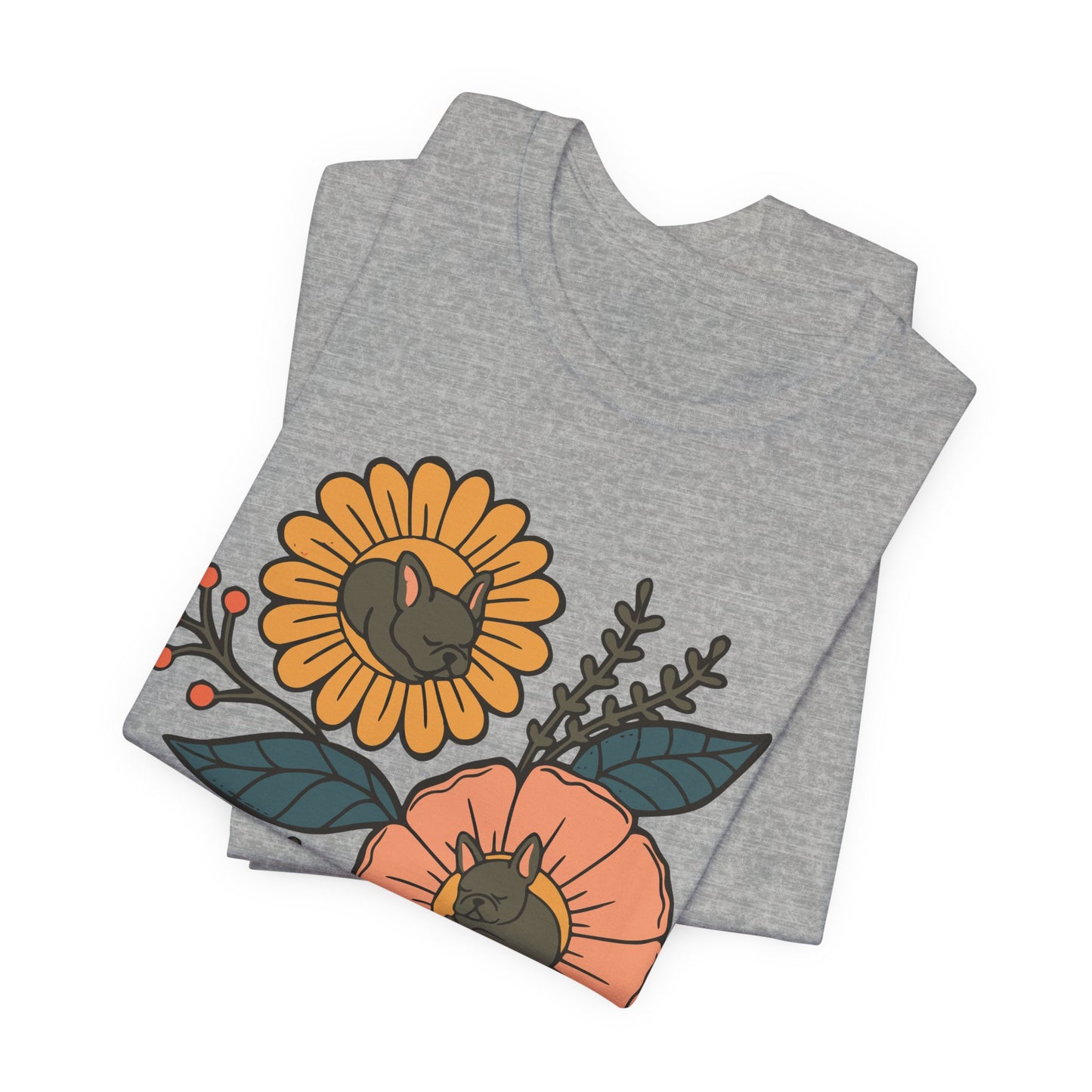 Black Frenchie Sleeping Flowers TShirt