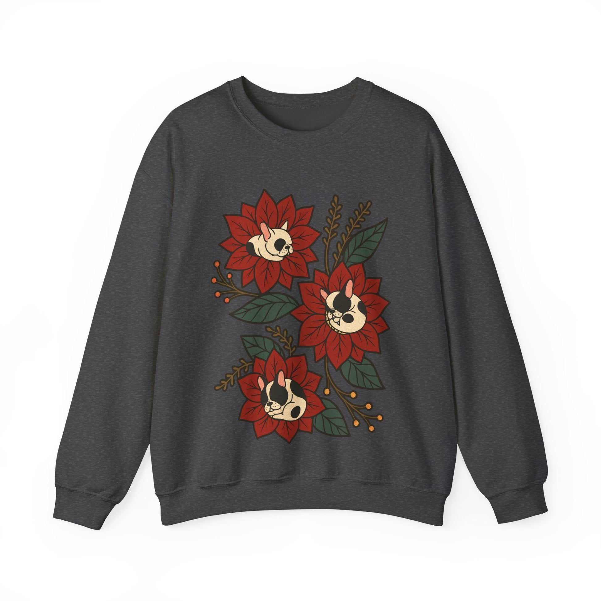 Piebald Frenchie Christmas Flower Sweatshirt