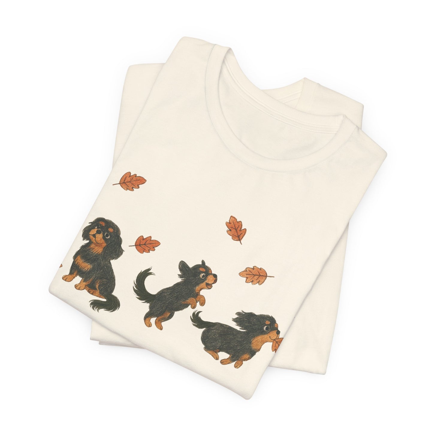Black Tan Cavalier Chasing Leaves TShirt