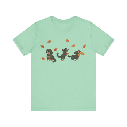Black Tan Cavalier Chasing Leaves TShirt