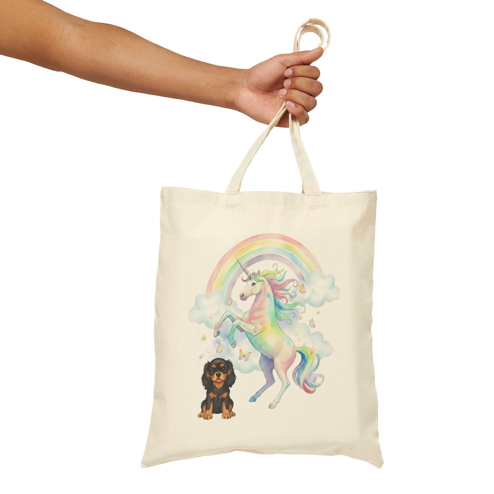 Black Tan Cavalier Watercolor Unicorn Tote Bag