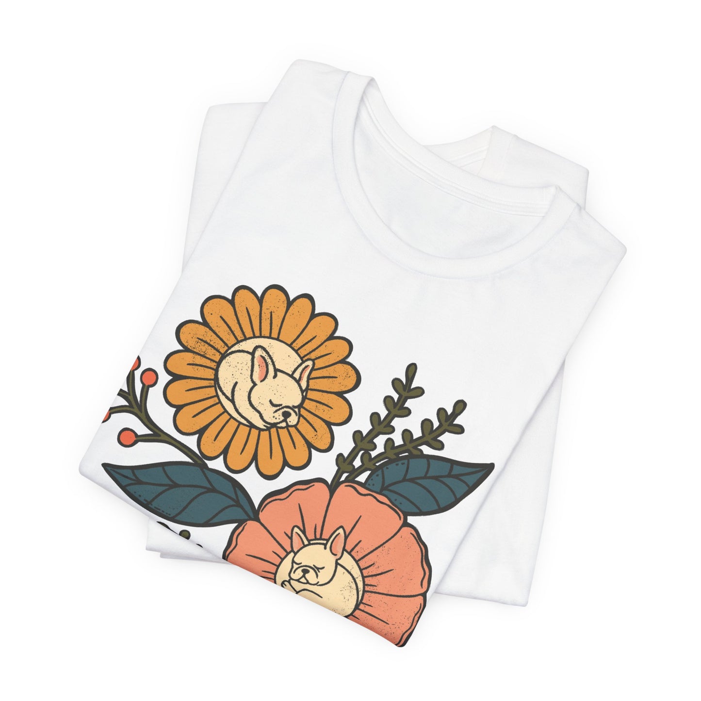 White Frenchie Sleeping Flowers TShirt