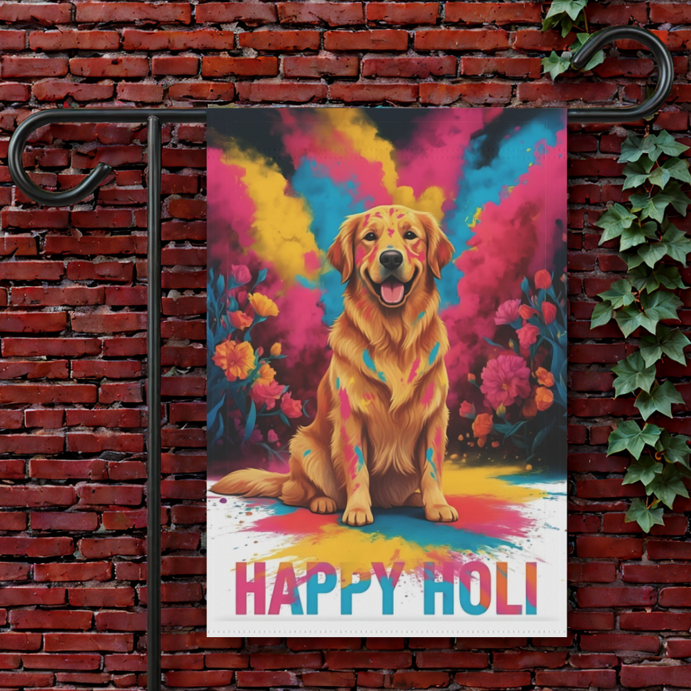 Golden Retriever Holi Festival Garden Flag 12'' × 18''