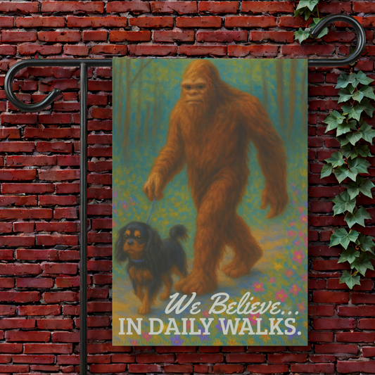 Black and Tan Cavalier Bigfoot Garden Flag