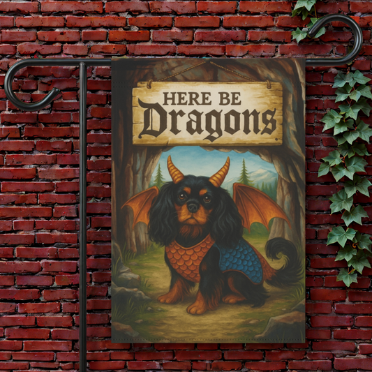 Black Tan Cavalier Dragon Garden Flag
