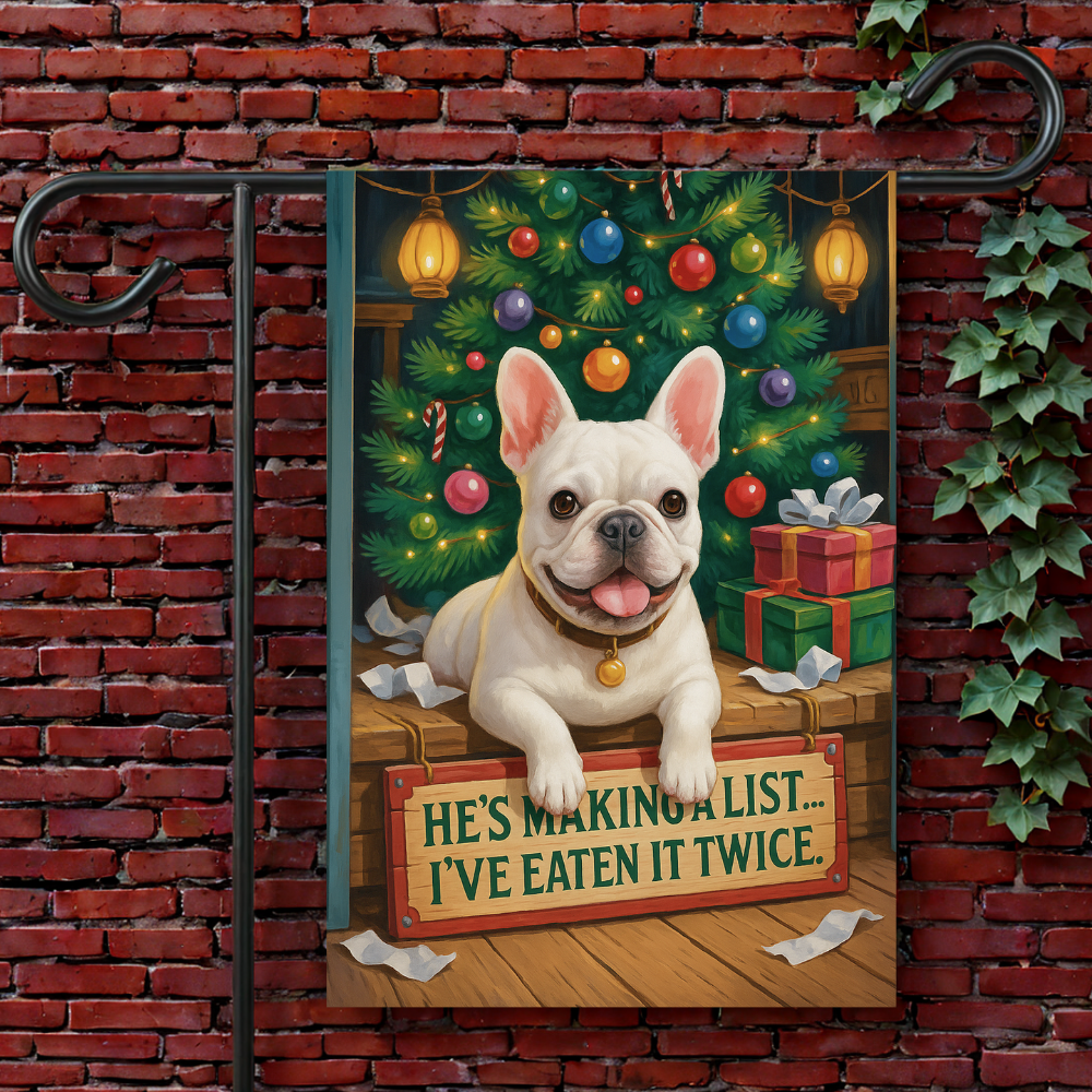 White French Bulldog Funny Christmas Flag