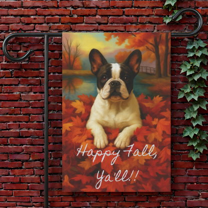 Piebald French Bulldog Fall Ya'll Garden Flag