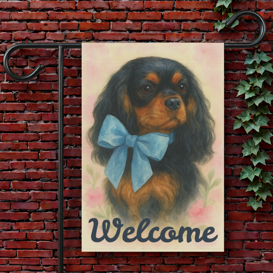 Black and Tan Cavalier Blue Coquette Garden Flag