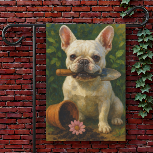 White French Bulldog Little Gardener Garden Flag