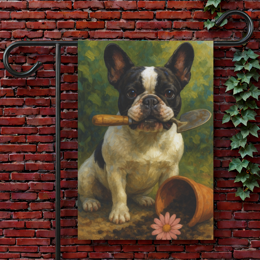 Piebald French Bulldog Little Gardener Garden Flag