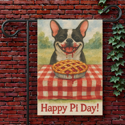 Piebald French Bulldog Pi Day Garden Flag