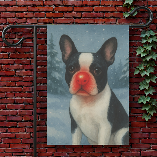 Piebald French Bulldog Reindeer Garden Flag