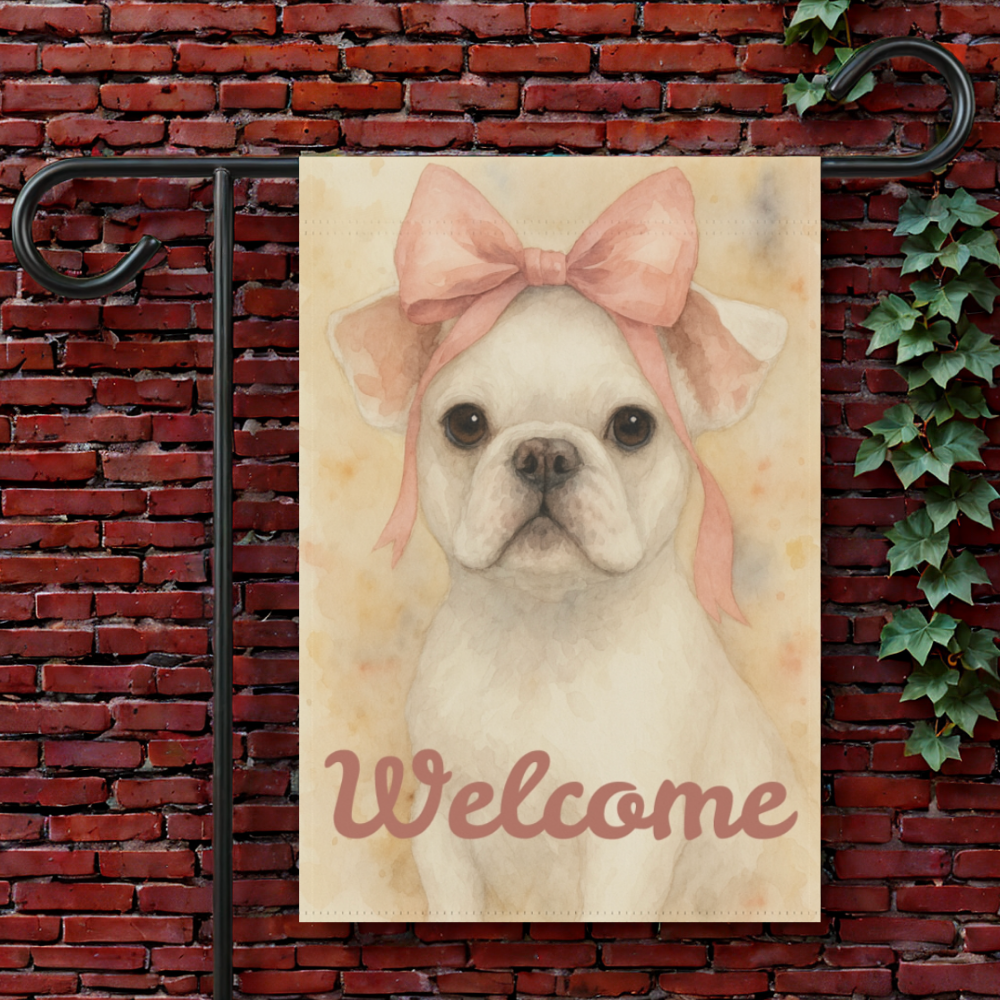 White French Bulldog Pink Coquette Garden Flag