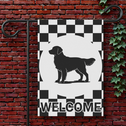 Golden Retriever Welcome Checkered Garden Flag 12'' × 18''