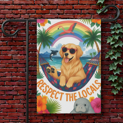 Golden Retriever Respect Locals Garden Flag 12'' × 18''