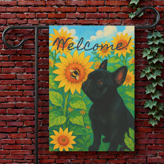 Black French Bulldog Sunflower Garden Flag