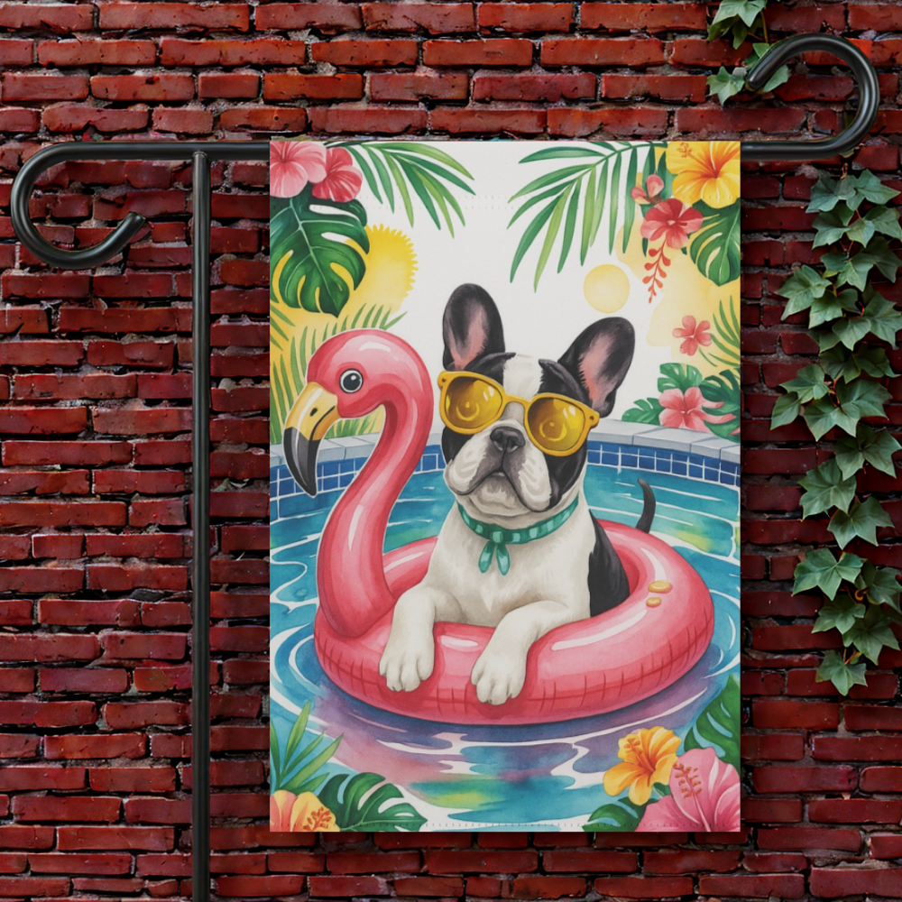 Piebald French Bulldog Pool Garden Flag