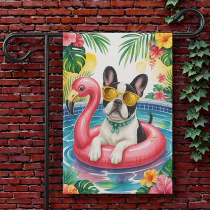 Piebald French Bulldog Pool Garden Flag