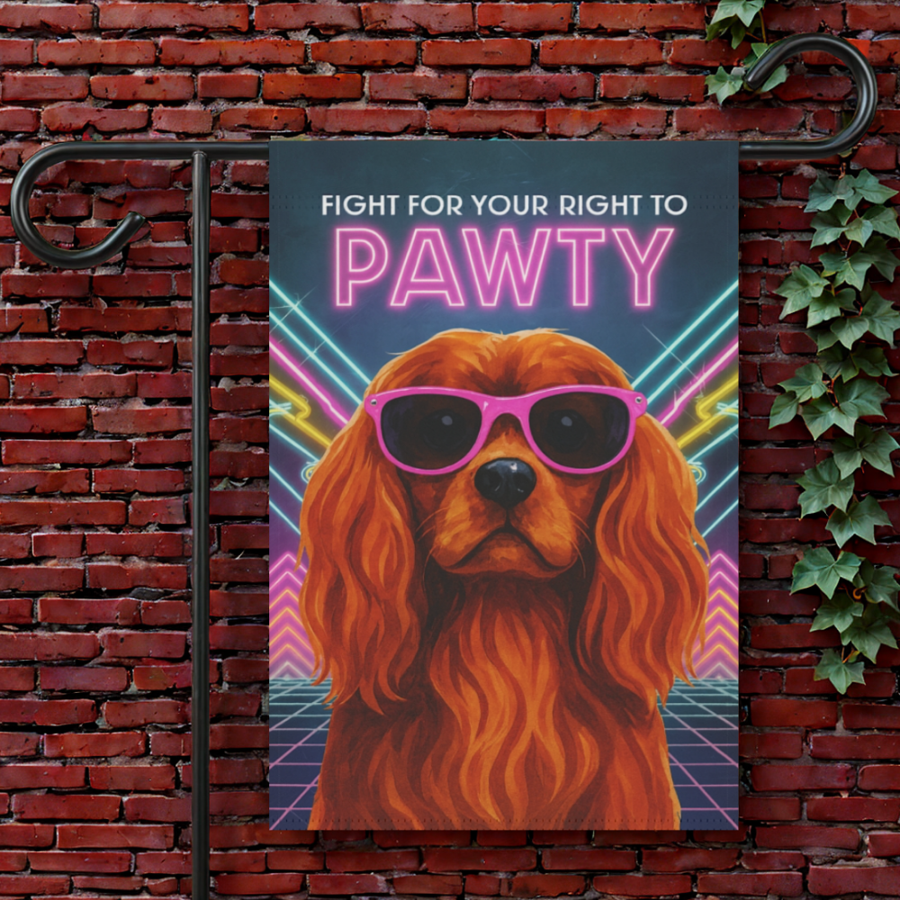 Ruby Cavalier 80s Party Garden Flag