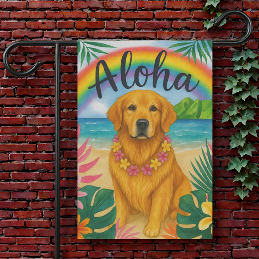 Golden Retriever Aloha Luau Garden Flag