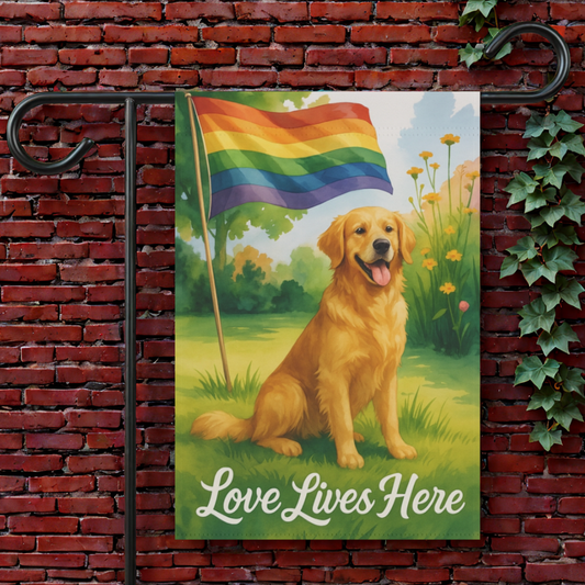 LGBTQ+ Pride Golden Retriever Garden Flag