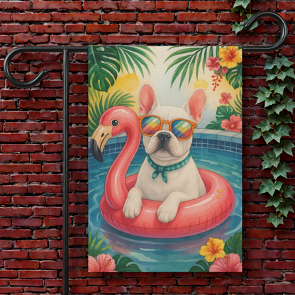 White French Bulldog Pool Garden Flag