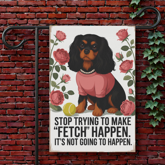 Black Tan Cavalier Fetch Garden Flag
