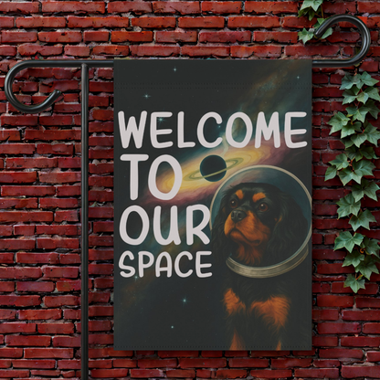 Black Tan Cavalier Space Garden Flag