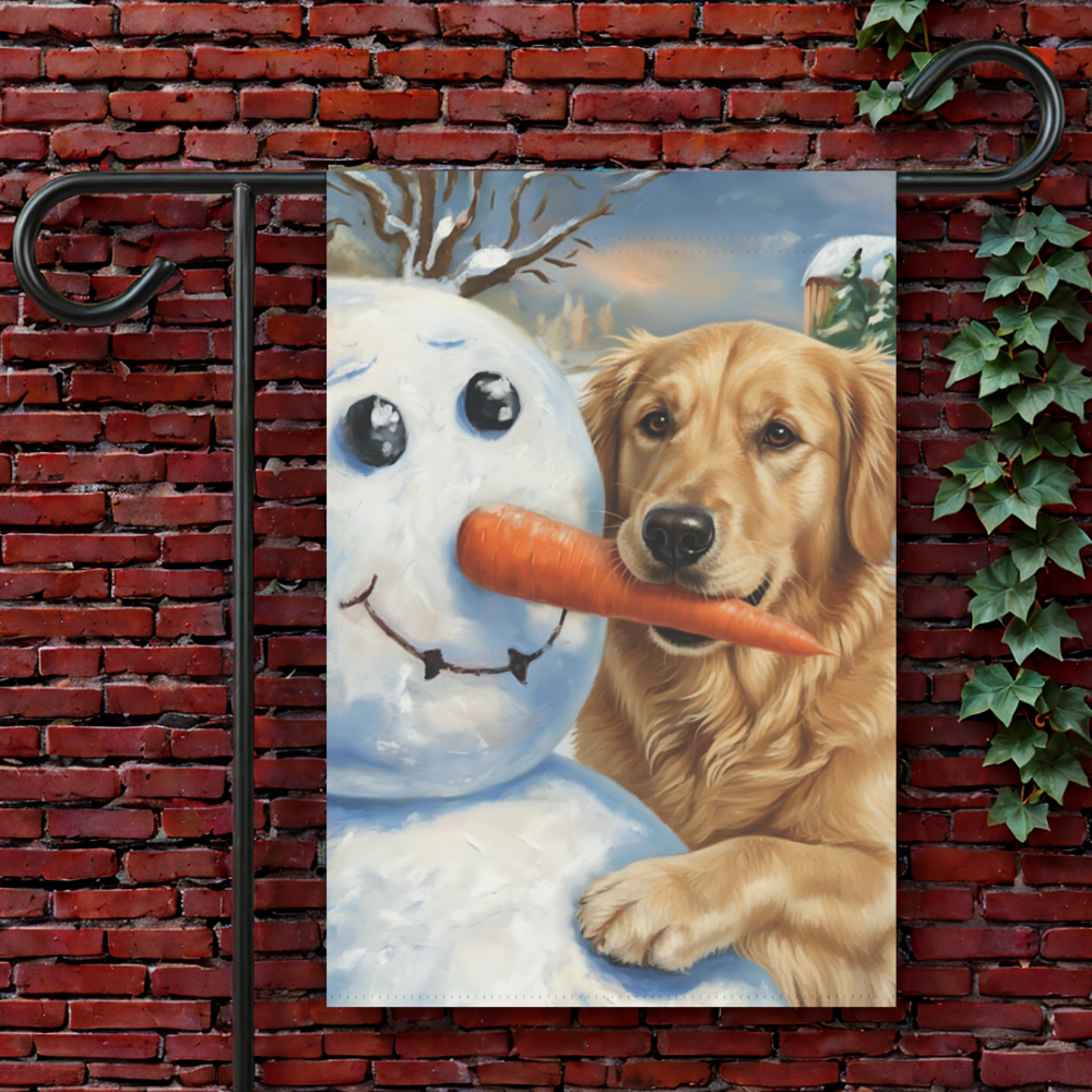 Golden Retriever Snowman Garden Flag 12'' × 18''