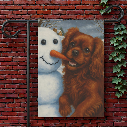 Ruby Cavalier Snowman Garden Flag