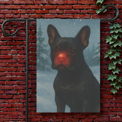 Black French Bulldog Reindeer Garden Flag