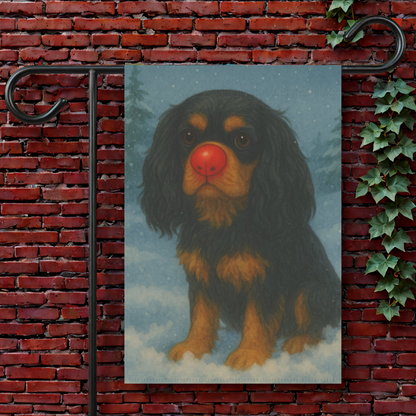Black and Tan Cavalier Reindeer Garden Flag