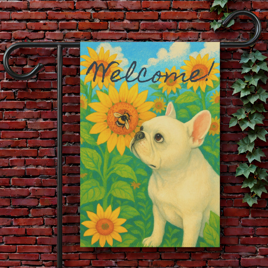 White French Bulldog Sunflower Garden Flag